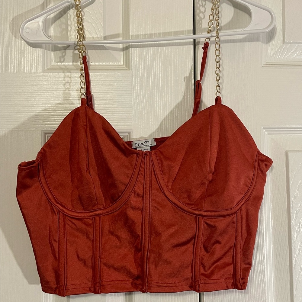 Red Corset Crop Top with Chain Straps